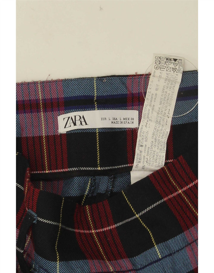 Calça feminina Zara cônica cortada grande W30 L25 poliéster xadrez vermelho