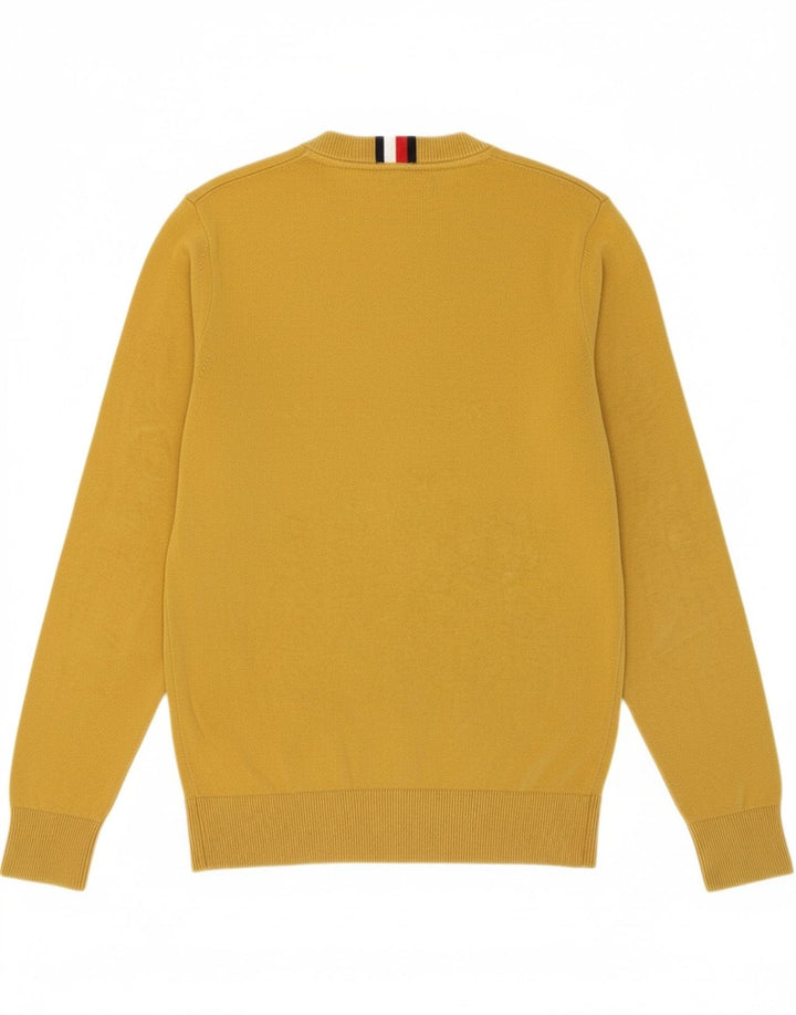 TOMMY HILFIGER Mens Graphic Crew Neck Jumper Sweater Medium Yellow Cotton Vintage Tommy Hilfiger and Second-Hand Tommy Hilfiger from Messina Hembry 