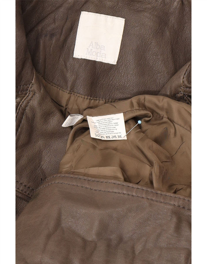 Casaco de couro militar feminino ALBA MODA UK 20 2XL couro marrom