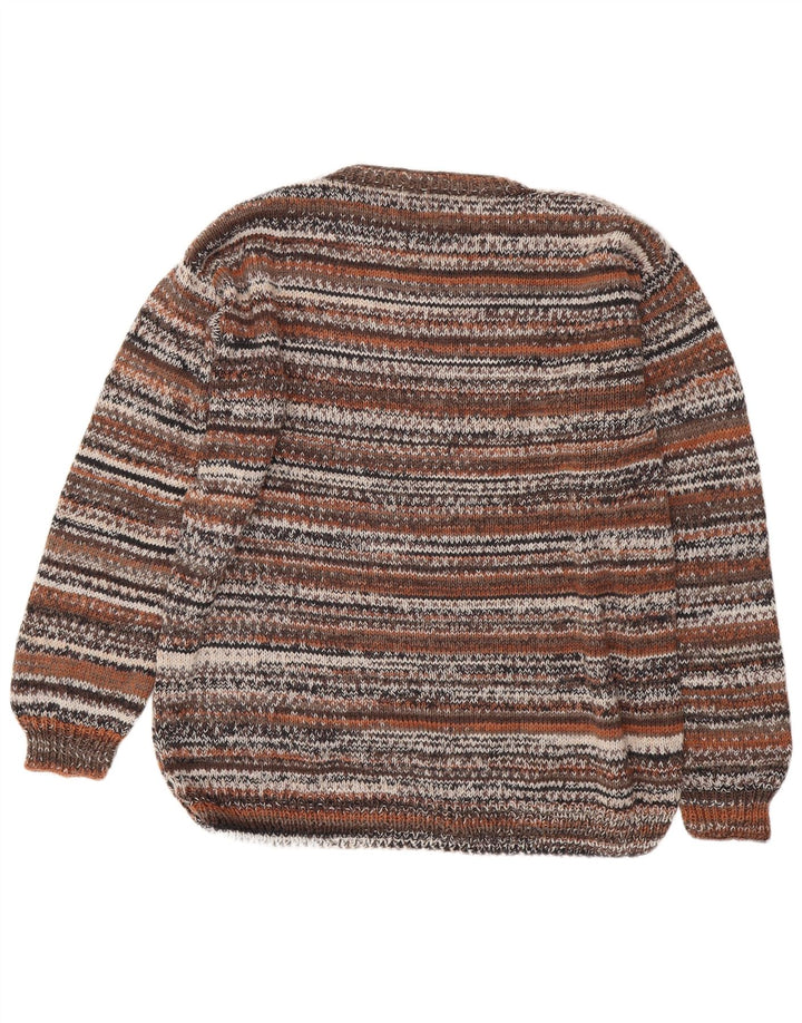 Suéter masculino vintage com gola redonda 2XL listrado marrom