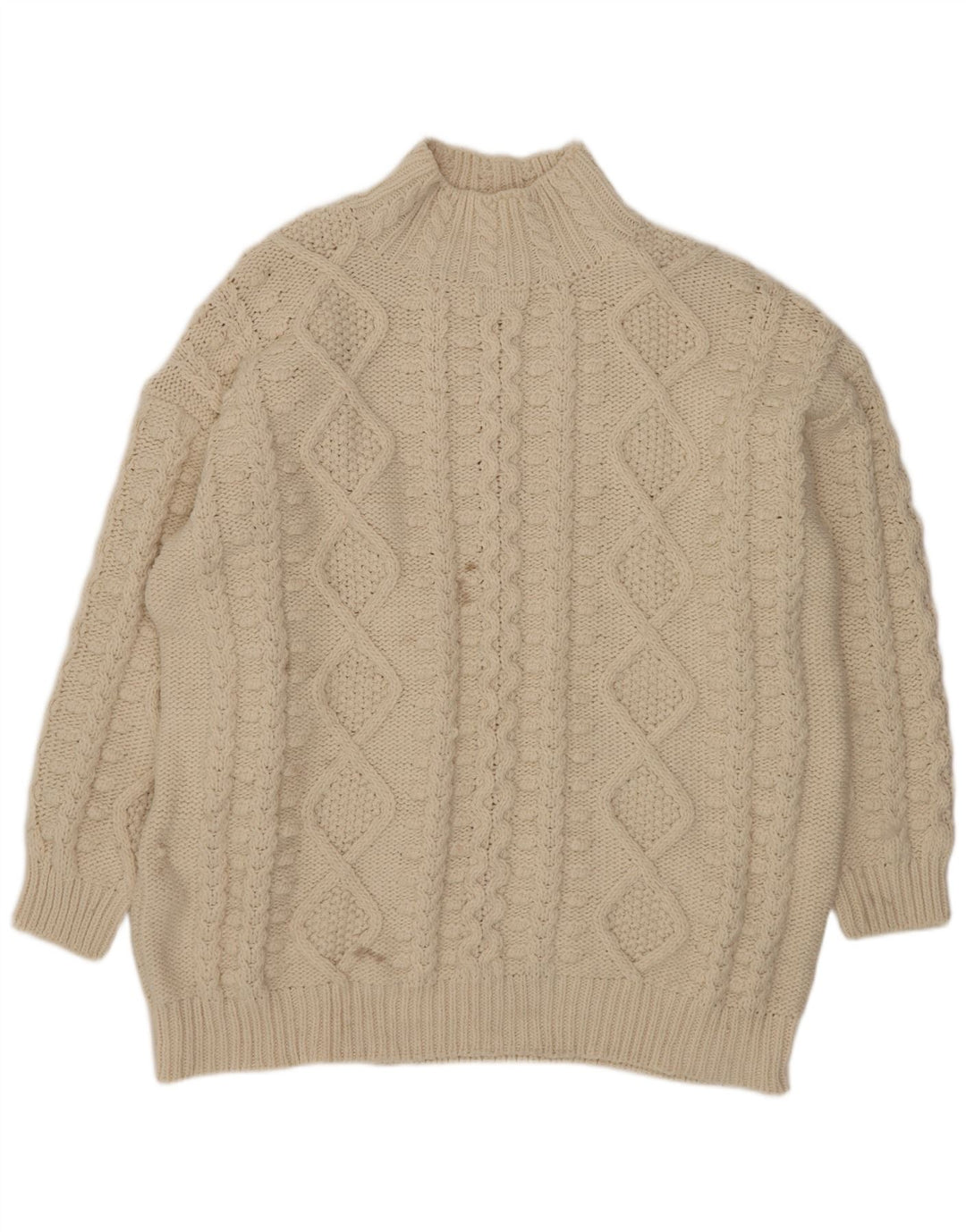 Zara Suéter feminino oversized com gola de tartaruga Reino Unido 16 grande bege