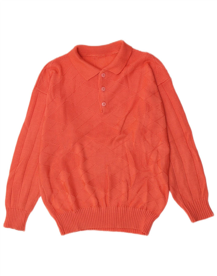 Suéter masculino vintage com gola polo pequeno laranja Argyle/Diamante