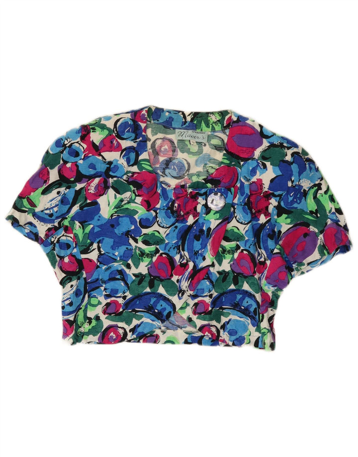 Blusa feminina vintage cropped IT 42 média floral multicolorida