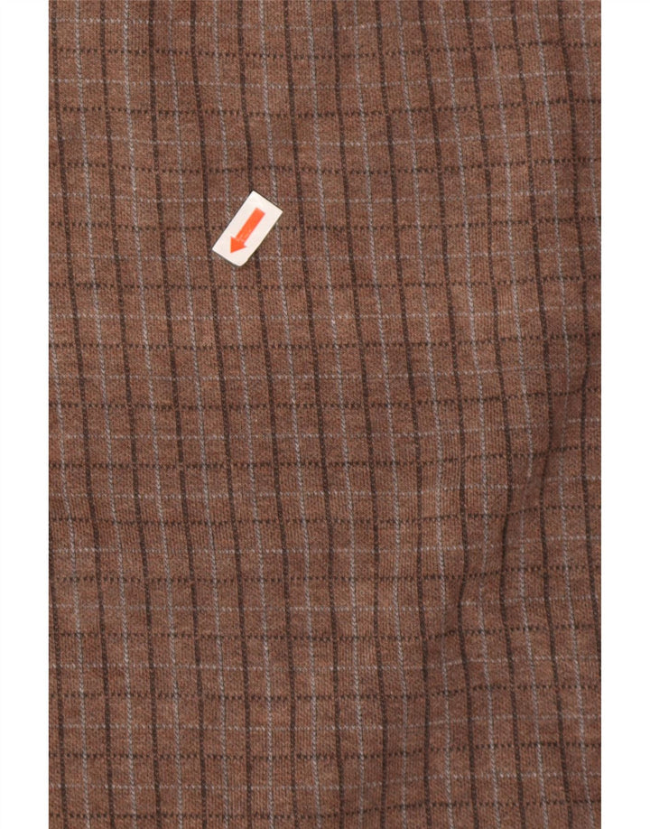 Suéter masculino Izod com zíper e gola em algodão xadrez médio marrom