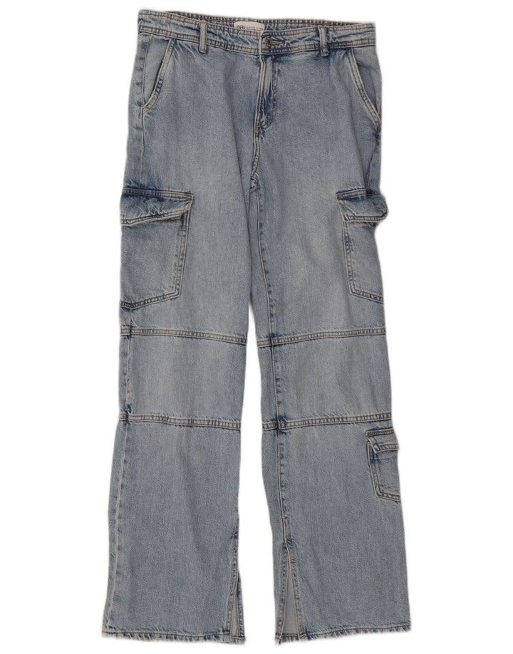 Calça jeans feminina Zara Cargo Straight EU 38 pequena W32 L32 azul