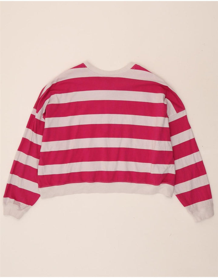 CHAMPION Womens Oversized Sweatshirt Jumper UK 18 XL Pink Striped Cotton Vintage Champion and Second-Hand Champion from Messina Hembry 