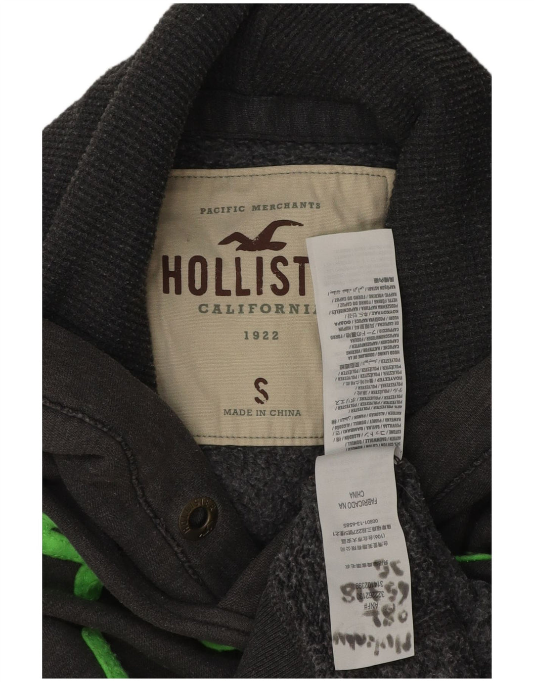 Suéter masculino com capuz gráfico HOLLISTER pequeno algodão cinza