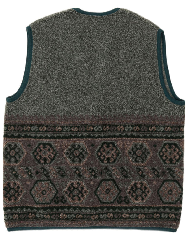 Vintage Mens Fleece Gilet UK 42 XL Poliéster Geométrico Cinza