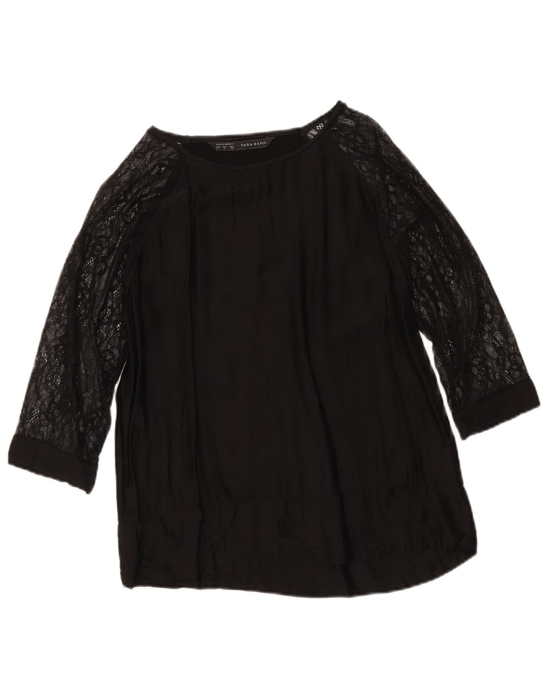 Top feminino Zara manga 3/4 Reino Unido 16 grande viscose preta