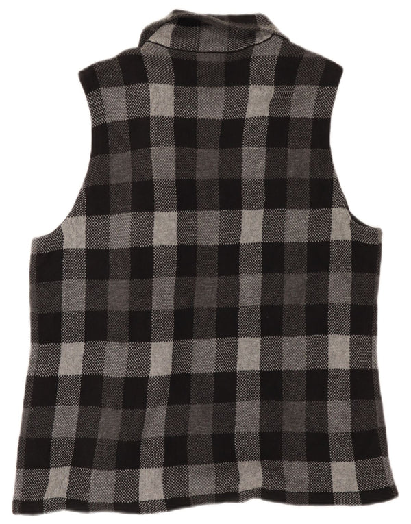 Suéter cardigã feminino sem mangas Chaps UK 18 XL cinza algodão guingão