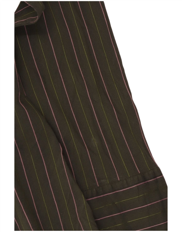 Camisa feminina Benetton UK 14 grande algodão listrado verde