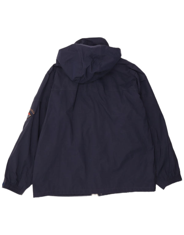 Jaqueta corta-vento Columbia masculina com capuz grande tamanho UK 42 XL azul marinho nylon