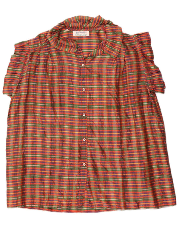 Blusa feminina de manga curta Benetton UK 14 grande xadrez multicolorida