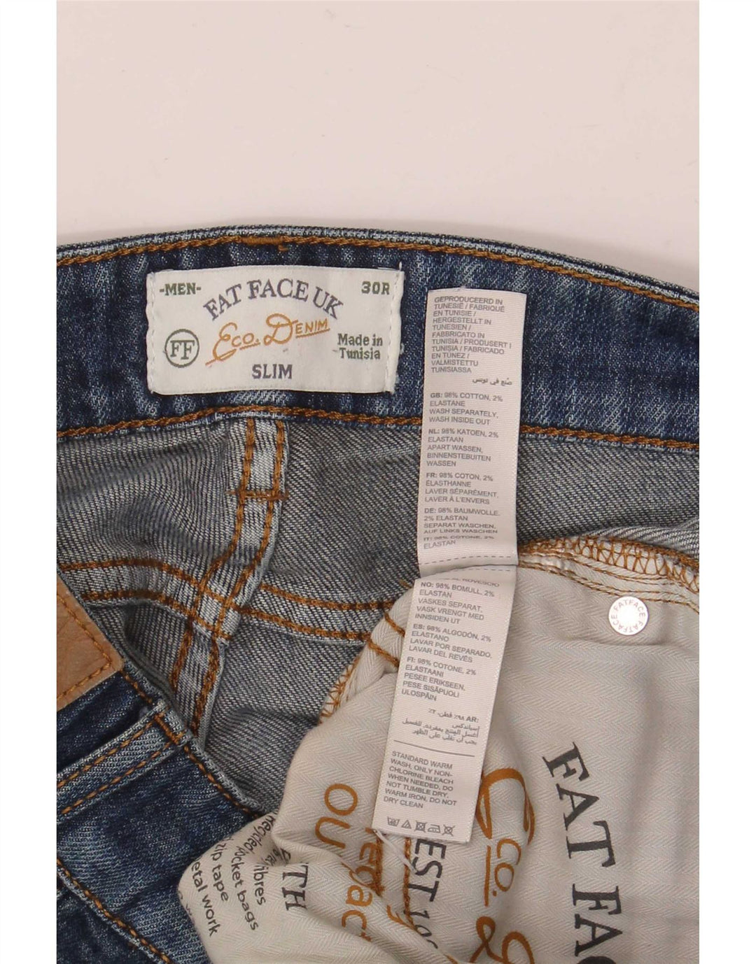 Fat Face Mens Slim Jeans W30 L32 Azul Algodão