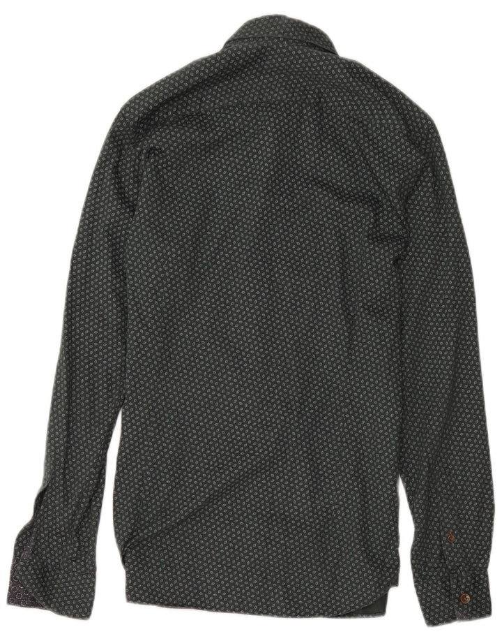 Camisa masculina Ted Baker tamanho 2 pequeno algodão geométrico verde
