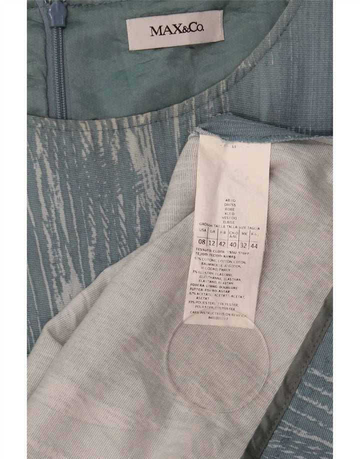 Vestido feminino linha A da Max & Co. Reino Unido 12 acetato manchado azul médio