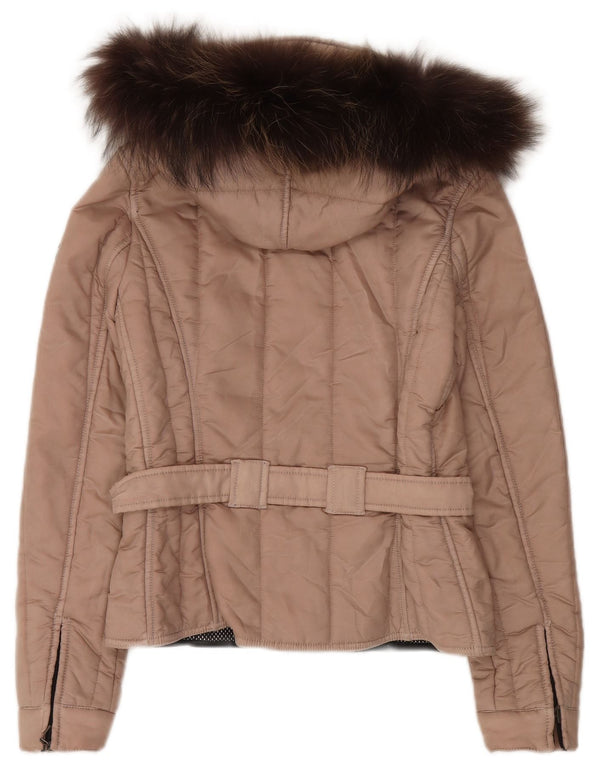 Jaqueta feminina acolchoada com capuz Refrigiwear UK 10 pequena poliamida bege