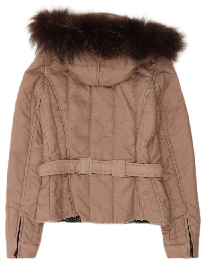 Jaqueta feminina acolchoada com capuz Refrigiwear UK 10 pequena poliamida bege