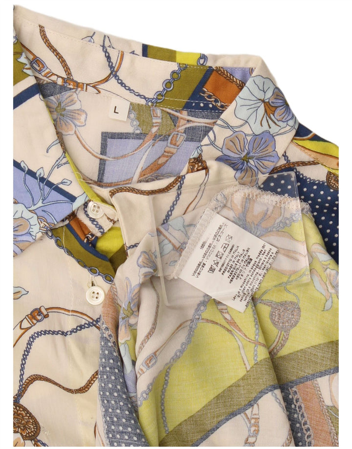 Blusa feminina vintage com padrão abstrato Reino Unido 14 grande multicolorida