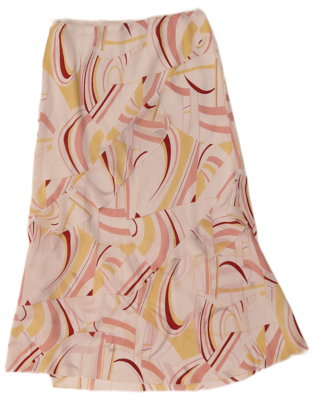 Saia midi feminina vintage com padrão abstrato grande W32 branca
