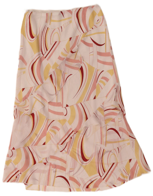 Saia midi feminina vintage com padrão abstrato grande W32 branca