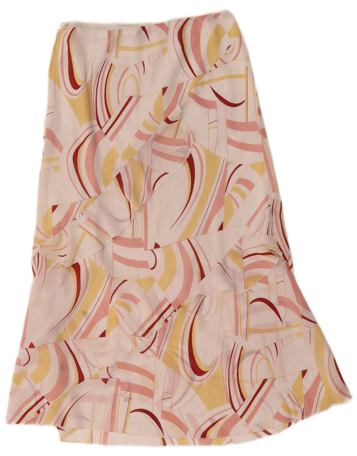 Saia midi feminina vintage com padrão abstrato grande W32 branca