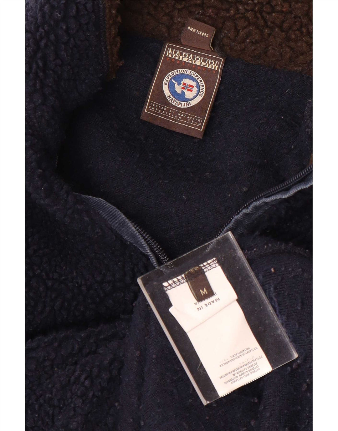 Napapijri Suéter masculino de lã com gola e zíper gráfico médio azul marinho poliéster