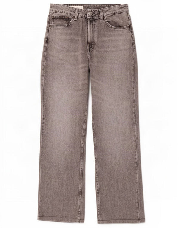 Zara Jeans feminino cintura alta reta EU 38 pequeno W28 L29 cinza