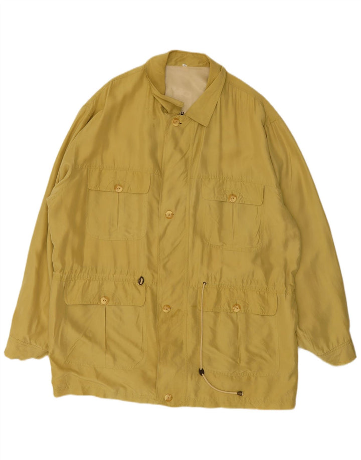 Jaqueta utilitária masculina vintage UK 44 2XL seda amarela
