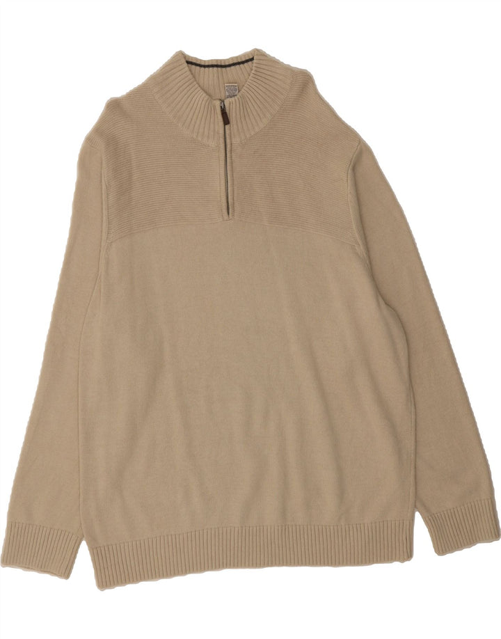 DOCKERS Mens Zip Neck Jumper Sweater 2XL Beige Cotton Vintage Dockers and Second-Hand Dockers from Messina Hembry 