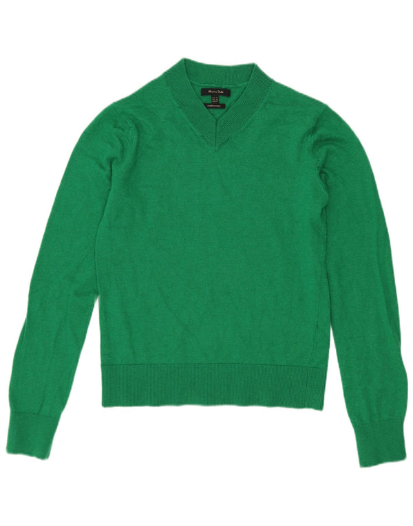 Suéter feminino Massimo Dutti com decote em V Reino Unido 6 XS lã verde