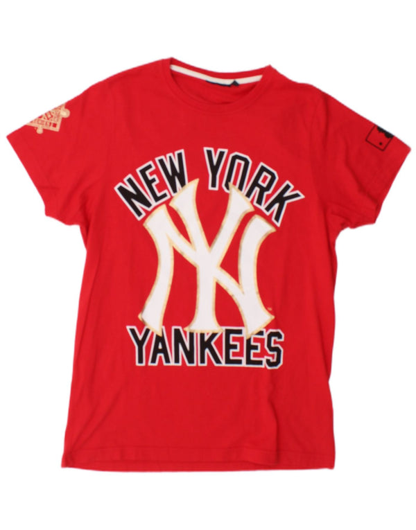 Adidas Mens New York Yankees Camiseta gráfica Top Médio Algodão Vermelho