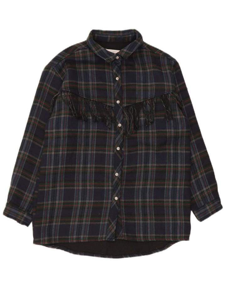 Camisa Zara Boys Overshirt Flanela 13-14 Anos Poliéster Xadrez Azul Marinho