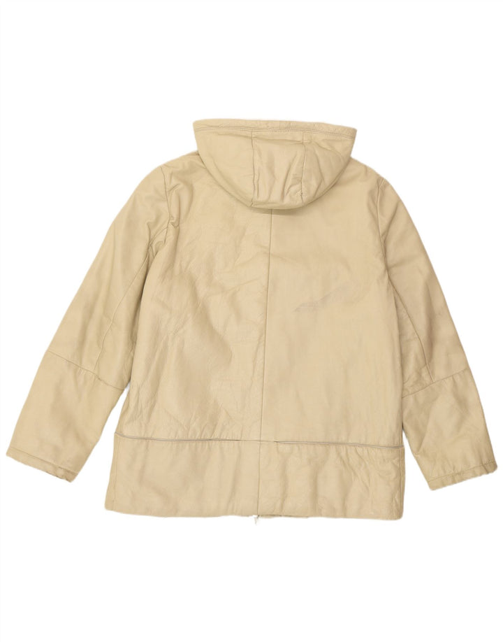 Jaqueta de couro com capuz feminino vintage IT 46 couro bege grande