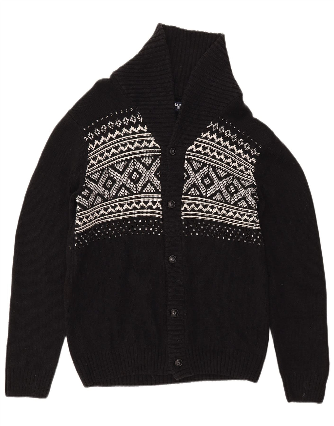 Suéter cardigã masculino CHAPS pequeno preto Fair Isle algodão