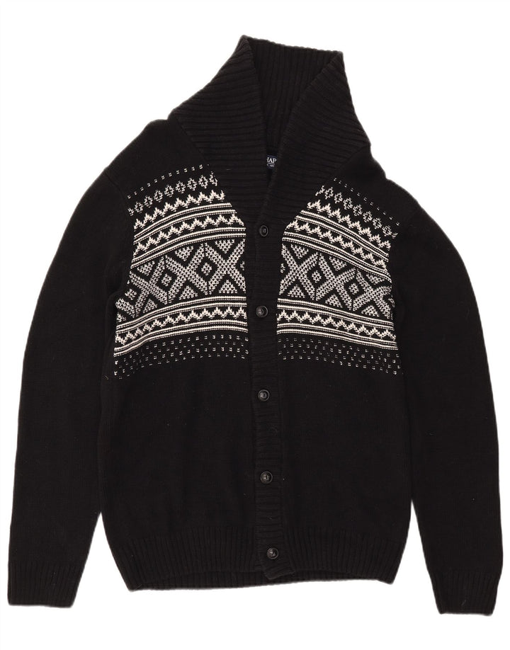 Suéter cardigã masculino CHAPS pequeno preto Fair Isle algodão