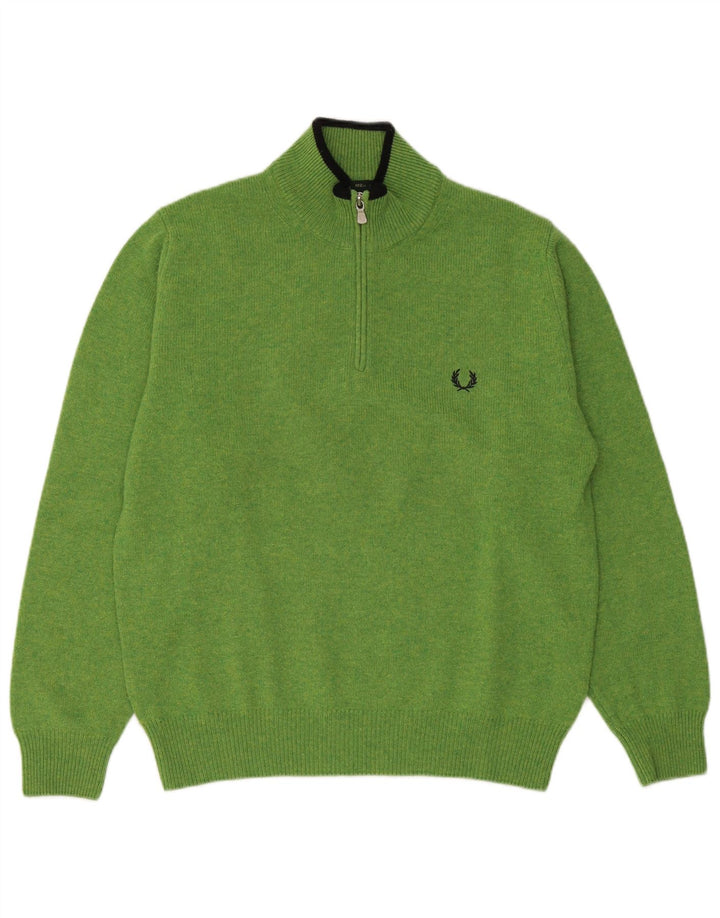 Suéter masculino Fred Perry com zíper e gola em lã verde médio