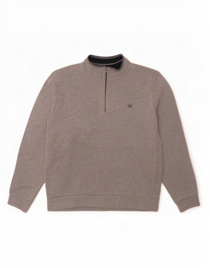 Crew Clothing Mens moletom com zíper e gola alta cinza manchado