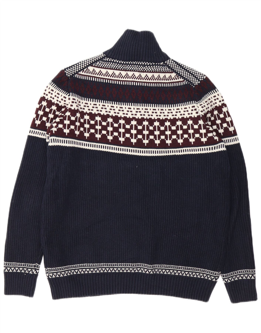 Suéter masculino Marks & Spencer com zíper e gola grande azul marinho Fair Isle