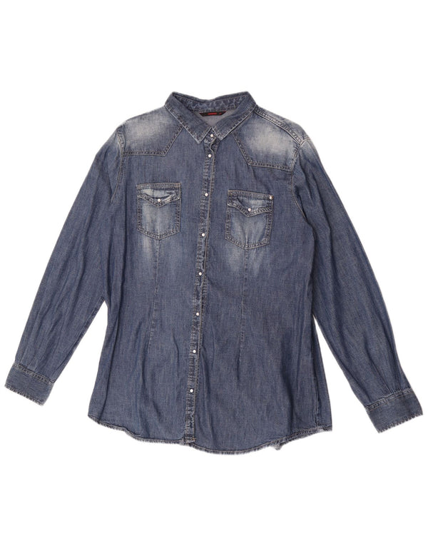 Camisa jeans feminina Carrera UK 18 XL azul algodão