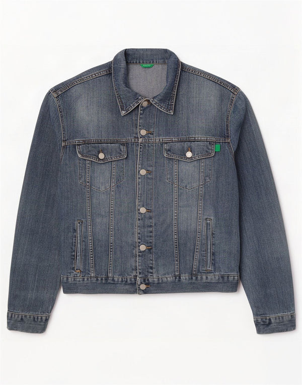 Jaqueta jeans masculina Benetton UK 40 grande algodão azul