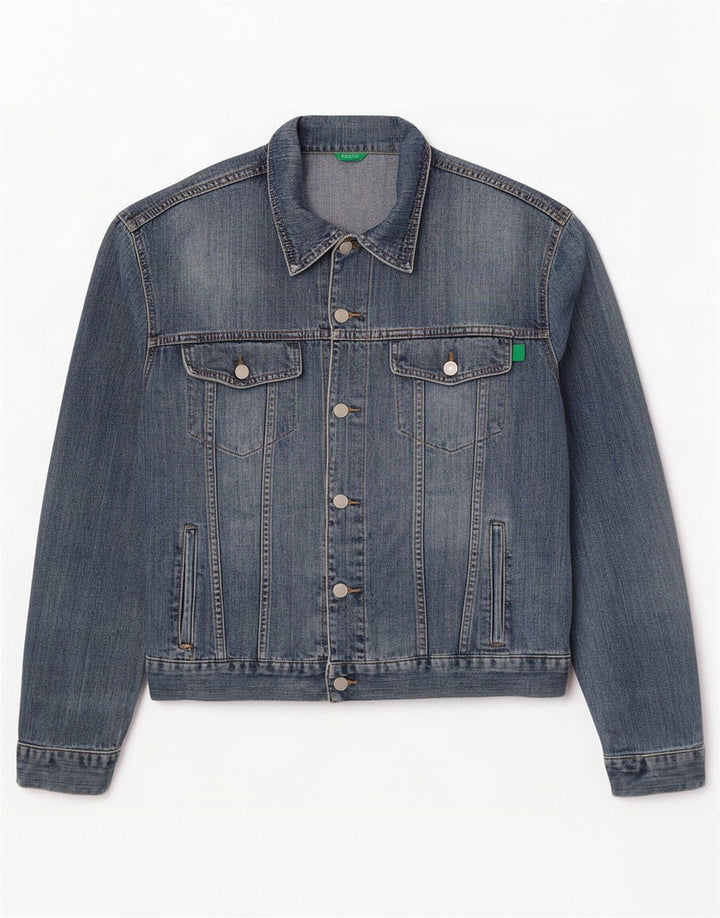 Jaqueta jeans masculina Benetton UK 40 grande algodão azul