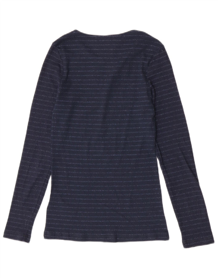 Top feminino Marks & Spencer de manga comprida UK 8 pequeno listrado azul marinho