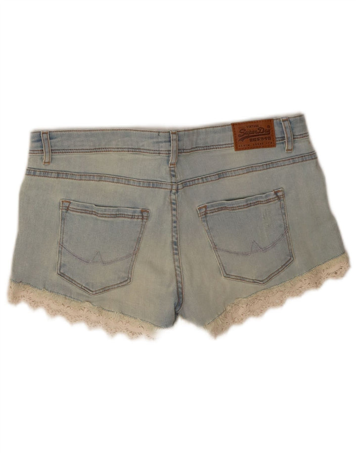 Shorts jeans feminino Superdry W28 algodão azul médio