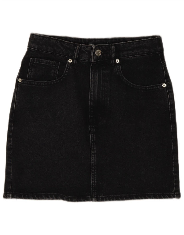 Mini saia jeans feminina Zara pequena W26 algodão cinza