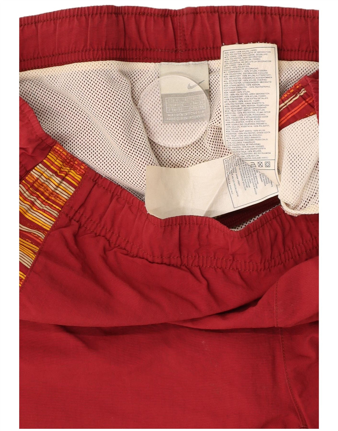 Calções de banho masculinos NIKE grandes riscas vermelhas de nylon