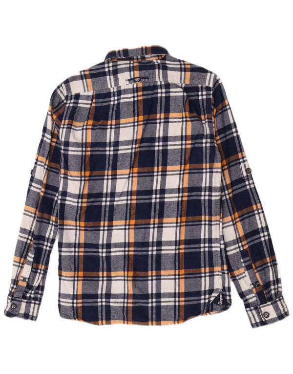 Camisa masculina Superdry de flanela média azul marinho xadrez algodão