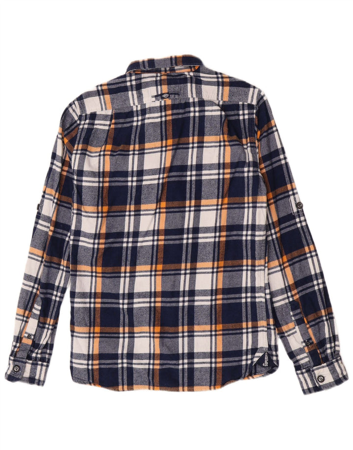 Camisa masculina Superdry de flanela média azul marinho xadrez algodão