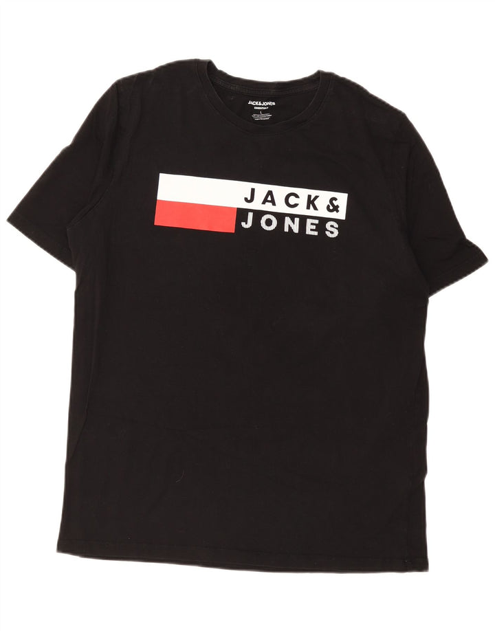 Camiseta gráfica masculina Jack & Jones grande algodão preto