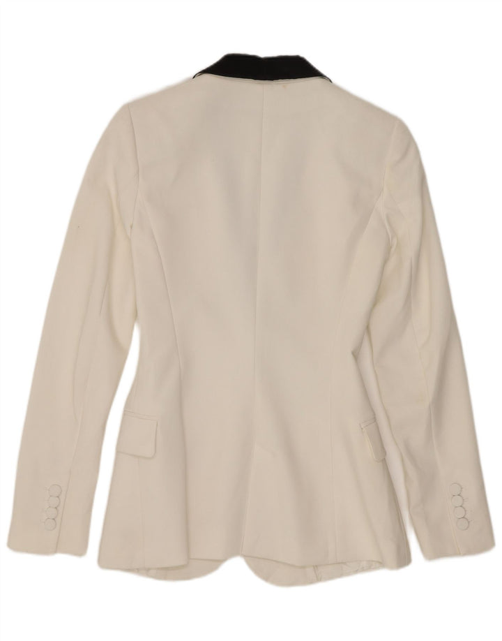 Jaqueta blazer feminina Zara com 2 botões Reino Unido 6 XS branco colorblock poliéster